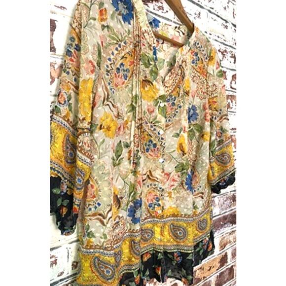 Anthropologie Fig & Flower Plus Size Flowing 3/4 Border Printed Sleeve Blouse - Picture 6 of 13